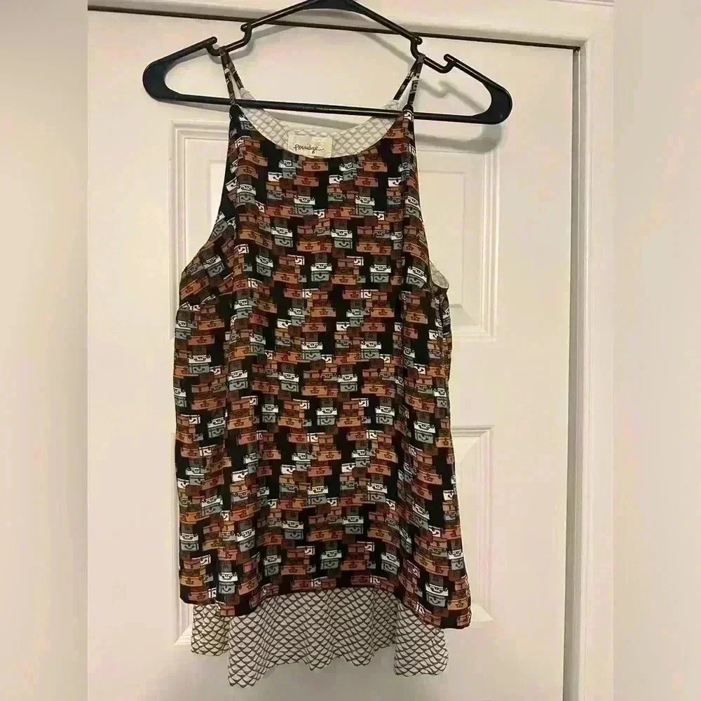 RARE Anthropologie Layered Swing Tank Top Cami by Porridge Suitcase Print Small